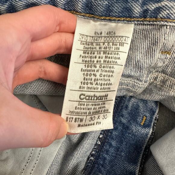 Y2K Carhartt B17 Relaxed Tapered Jeans 30x30 Stonewash Blue 100% Cotton Vintage - Picture 11 of 13